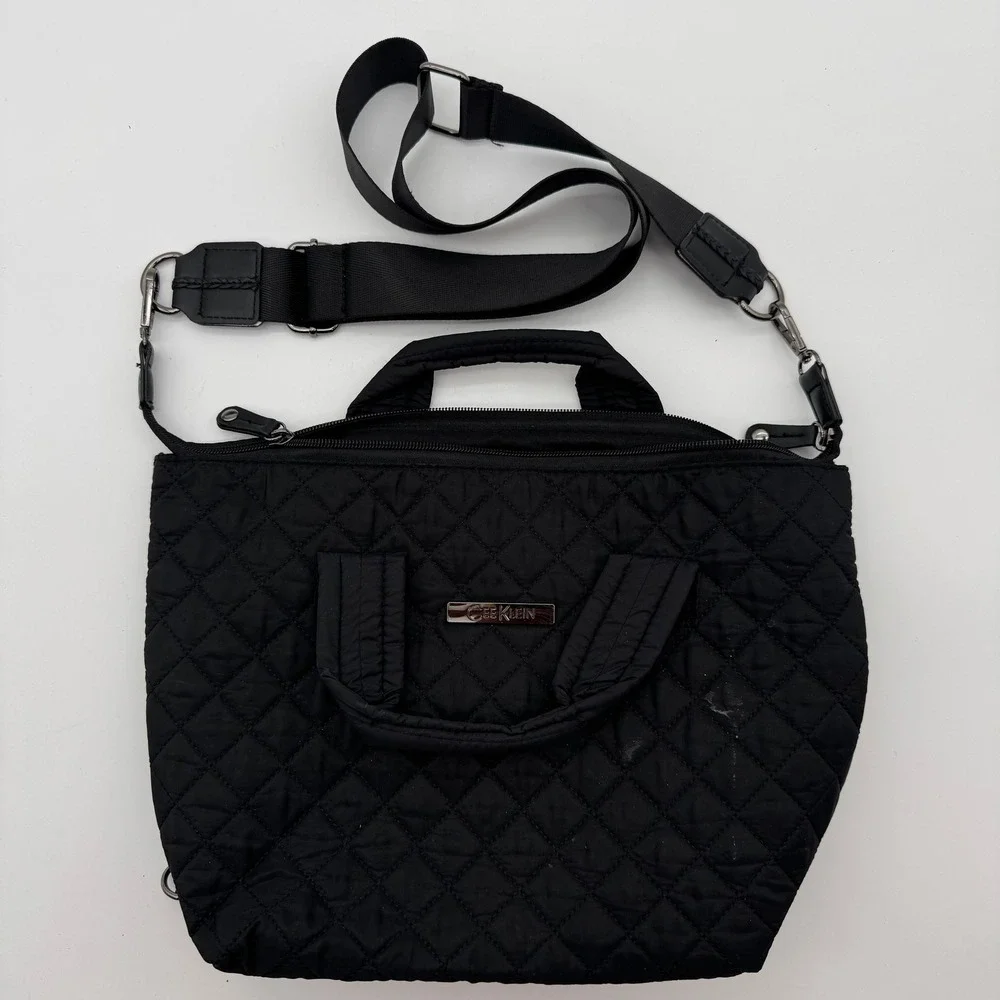 GK Klein Black Quilted Laptop Messenger Bag Briefcase Convertible Backpack